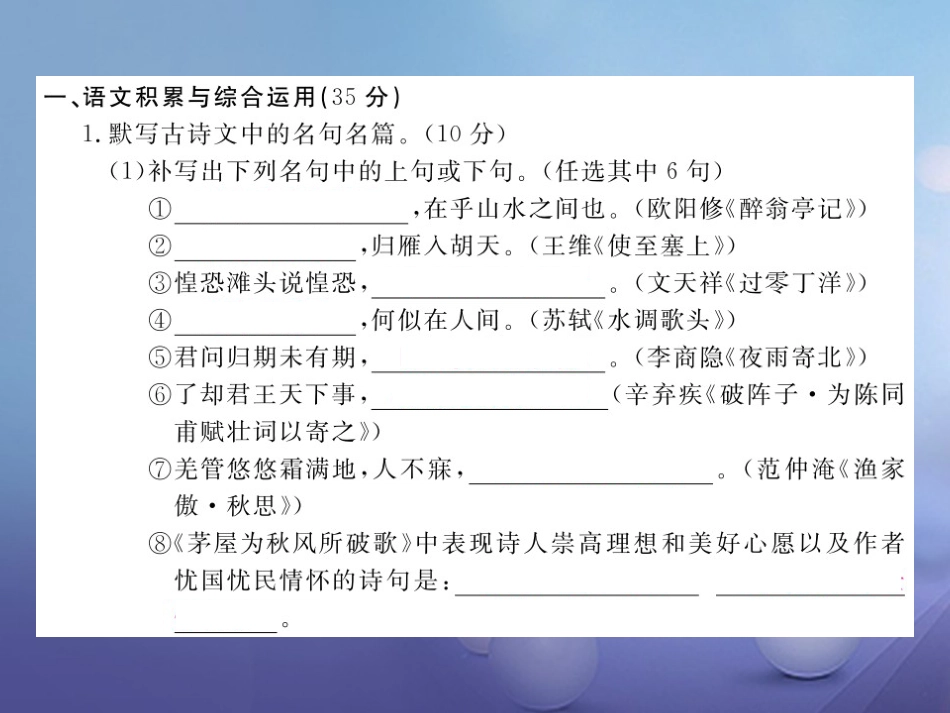 安徽省九年级语文上册 第六单元检测卷习题讲评课件 新人教版[共25页]_第2页