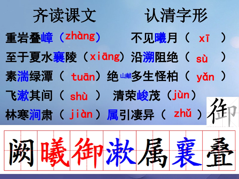 内蒙古鄂尔多斯市中考语文 文言文复习专题《三峡》《答谢、承天寺》课件_第3页