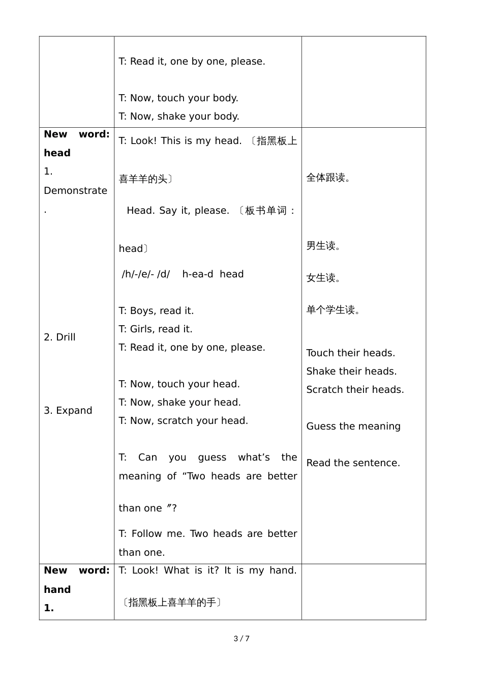 三年级上英语教案第三单元Lesson 14_冀教版_第3页