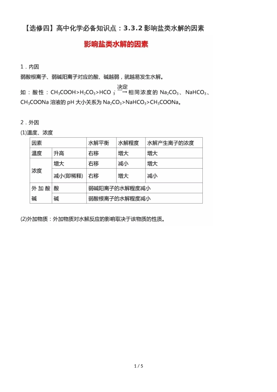 高中化学必备知识点：3.3.2影响盐类水解的因素_第1页