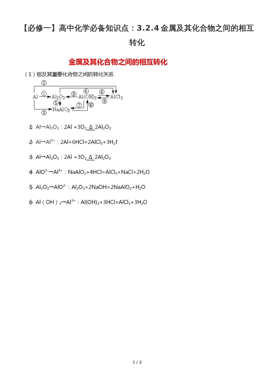 高中化学必备知识点：3.2.4金属及其化合物之间的相互转化_第1页