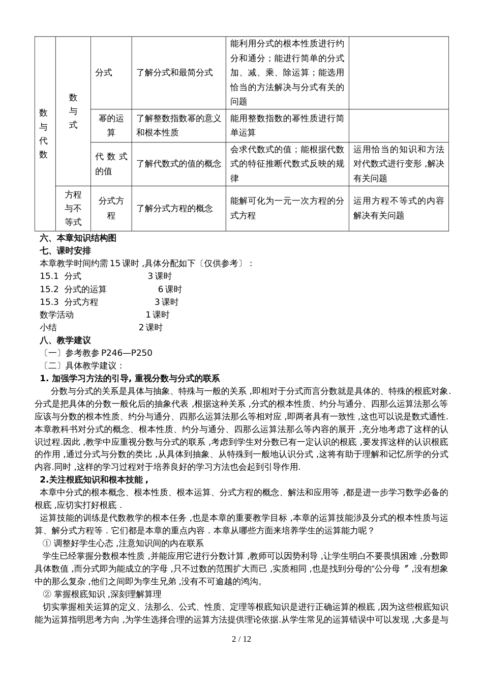 人教版八年级上册  第十五章 分式 教材分析及讲义（无答案）_第2页