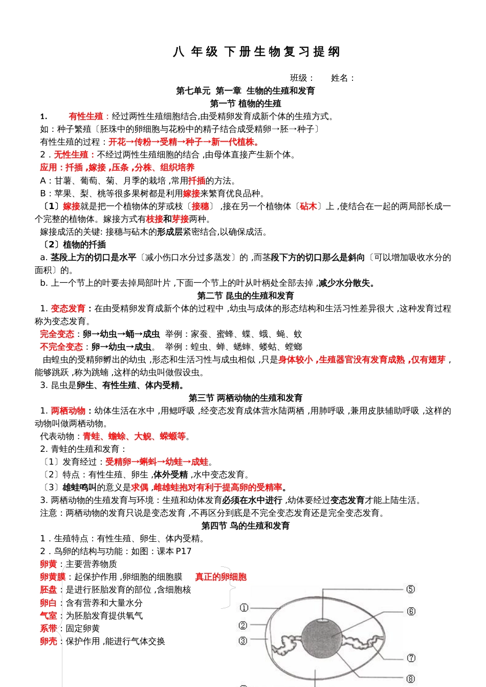人教版八年级生物下册复习提纲_第1页