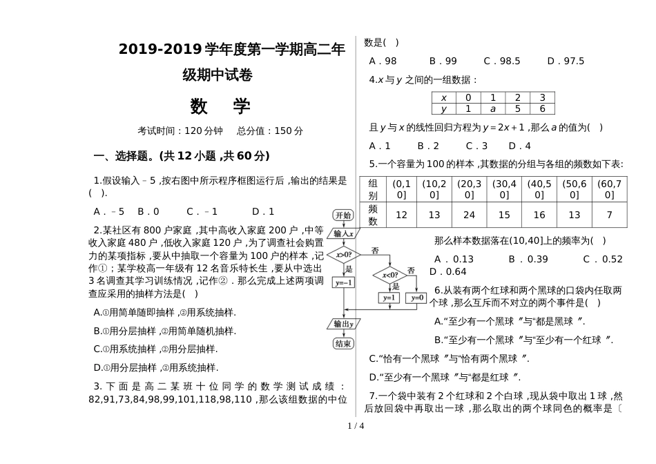 新疆阿克苏地区库车二中度第一学期高二年级期中试卷_第1页