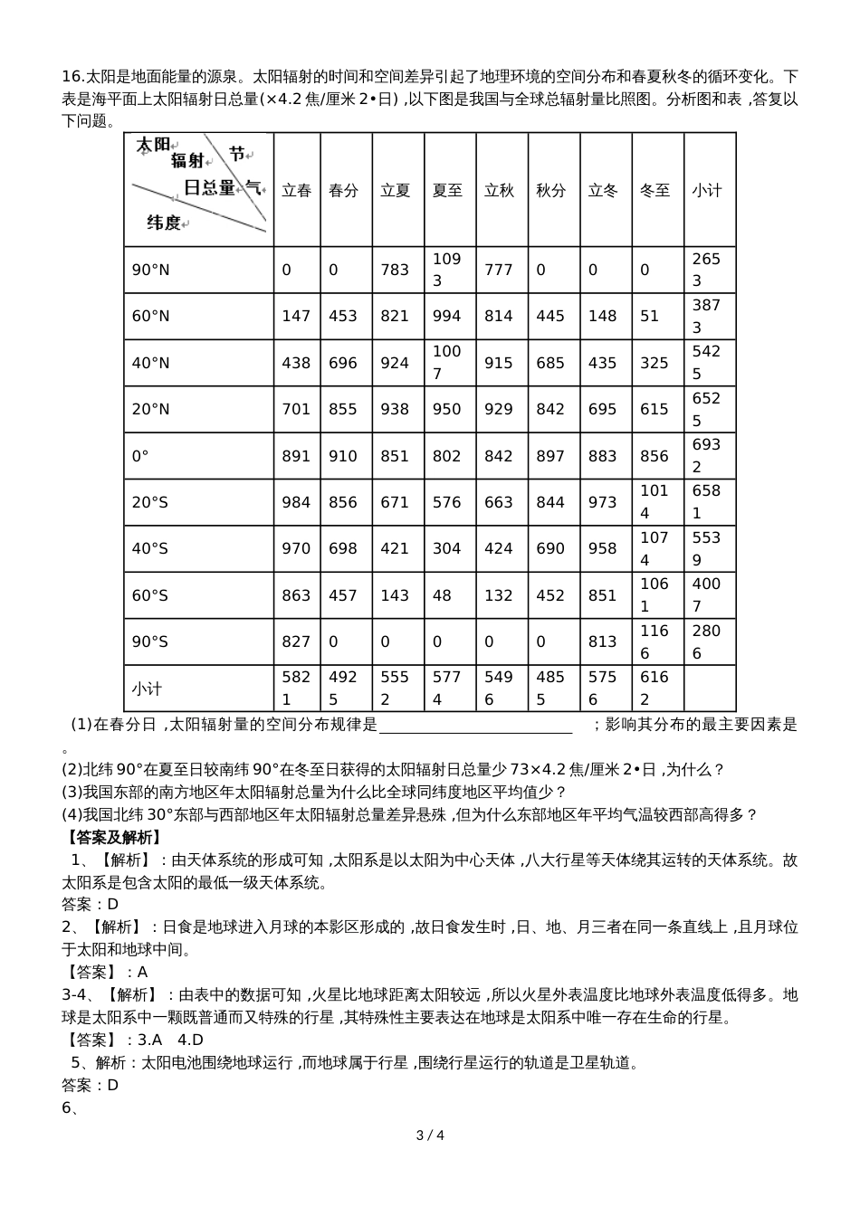 高中地理学业水平测试专题训练：地球所处的宇宙环境_第3页