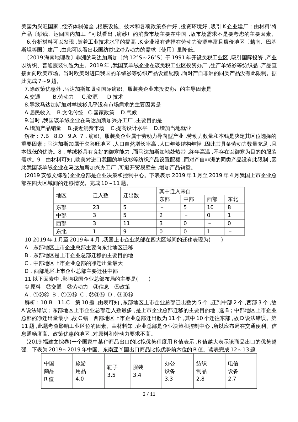 高中地理一轮复习第十一单元  工业地域的形成与发展（练习含解析）_第2页