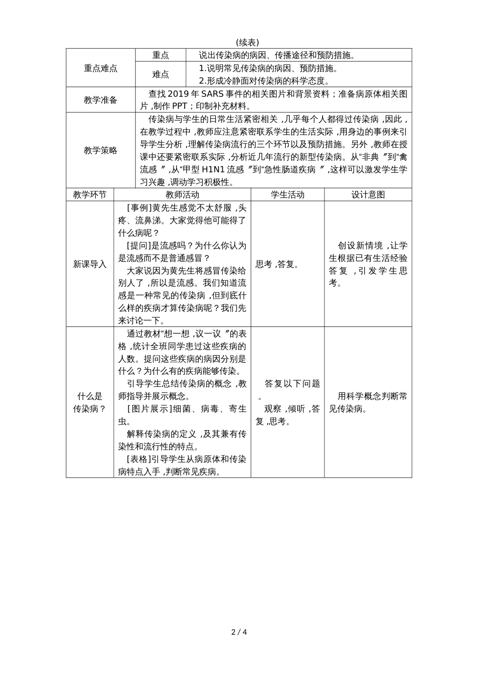 人教版八年级生物下册8.1.1传染病及其预防教案_第2页