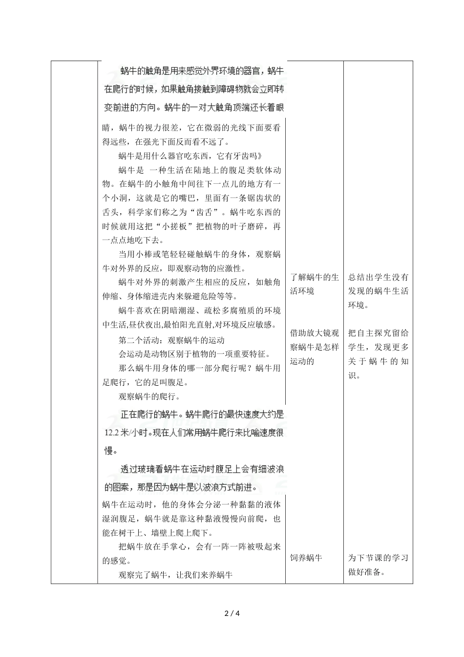 三年级上册科学教案第二单元第二课《蜗牛（一）》∣教科版_第2页