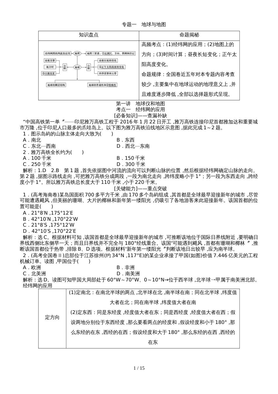 版地理大二轮复习精致教师用书：专题一　地球与地图_第1页