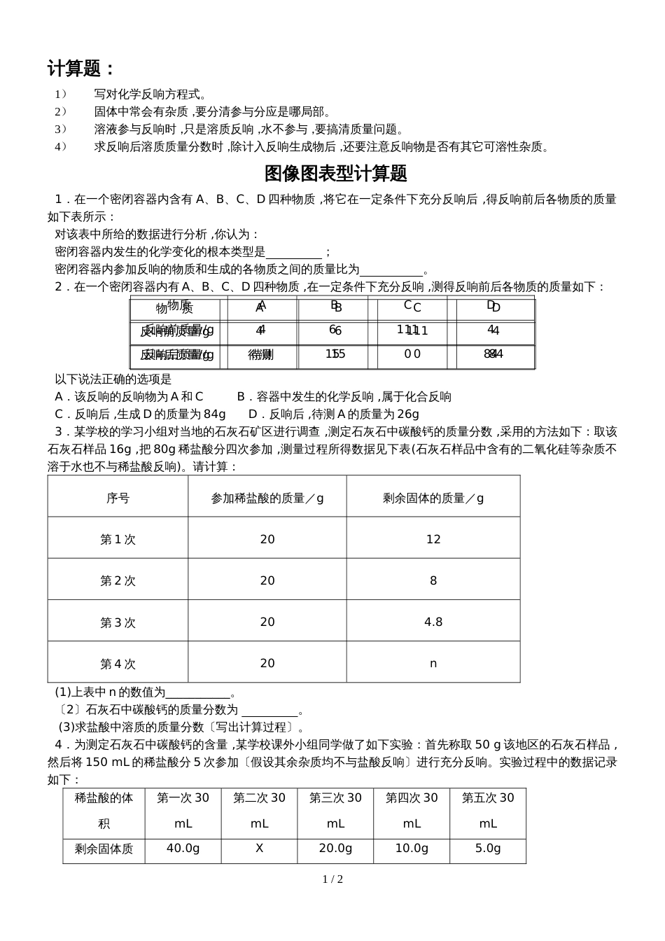 人教版八年级全册第六单元 化学计算题专题精讲习题（无答案）_第1页