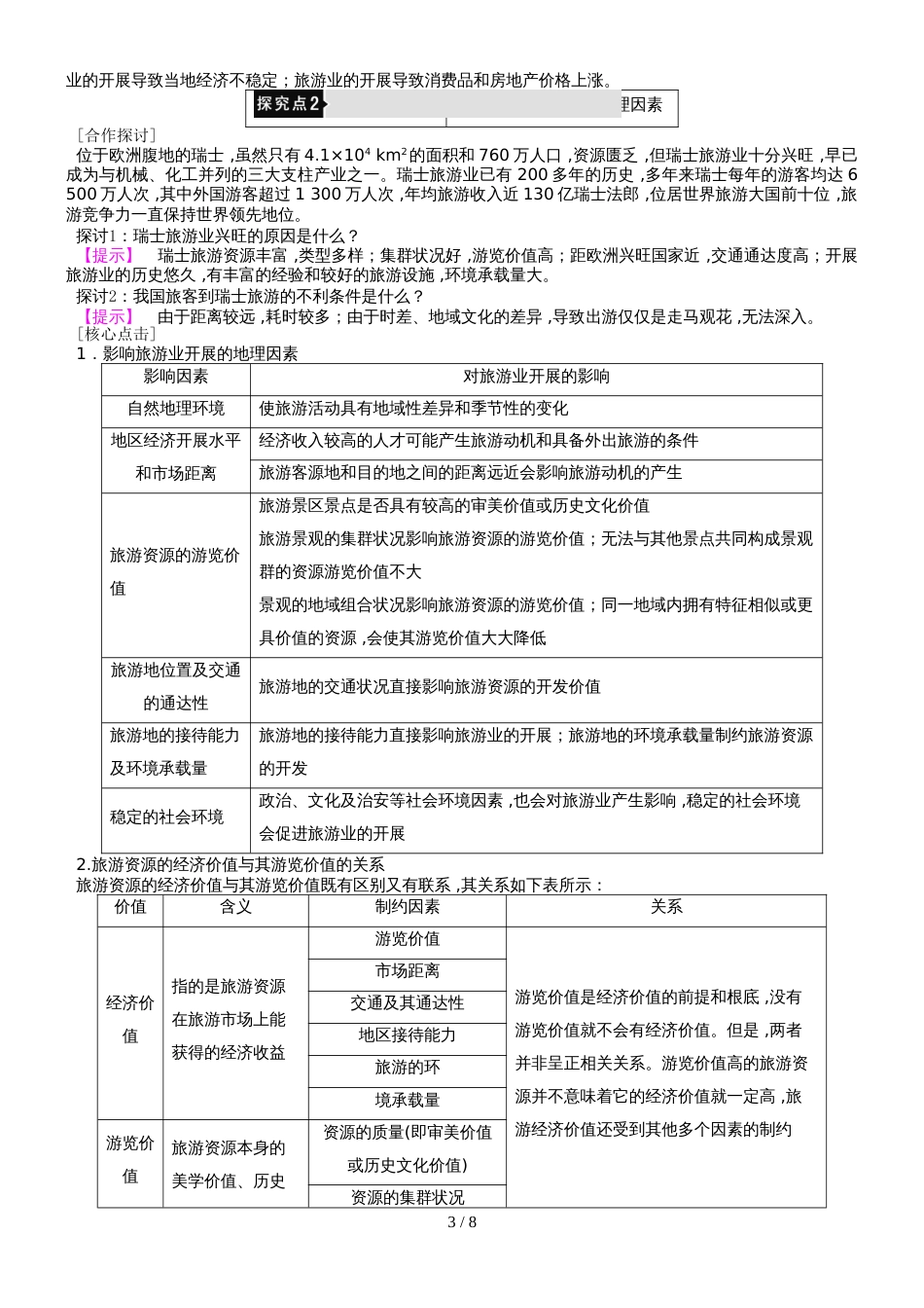 高中地理第3单元产业活动与地理环境第3节旅游业与地理环境学案鲁教版必修2_第3页