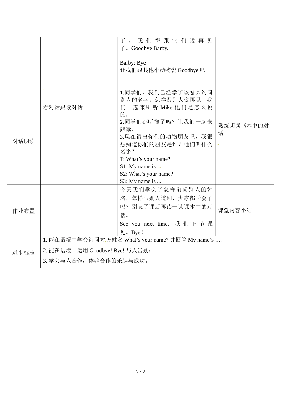 三年级上册英语教案－Unit 1 Hello第四课时  人教_第2页