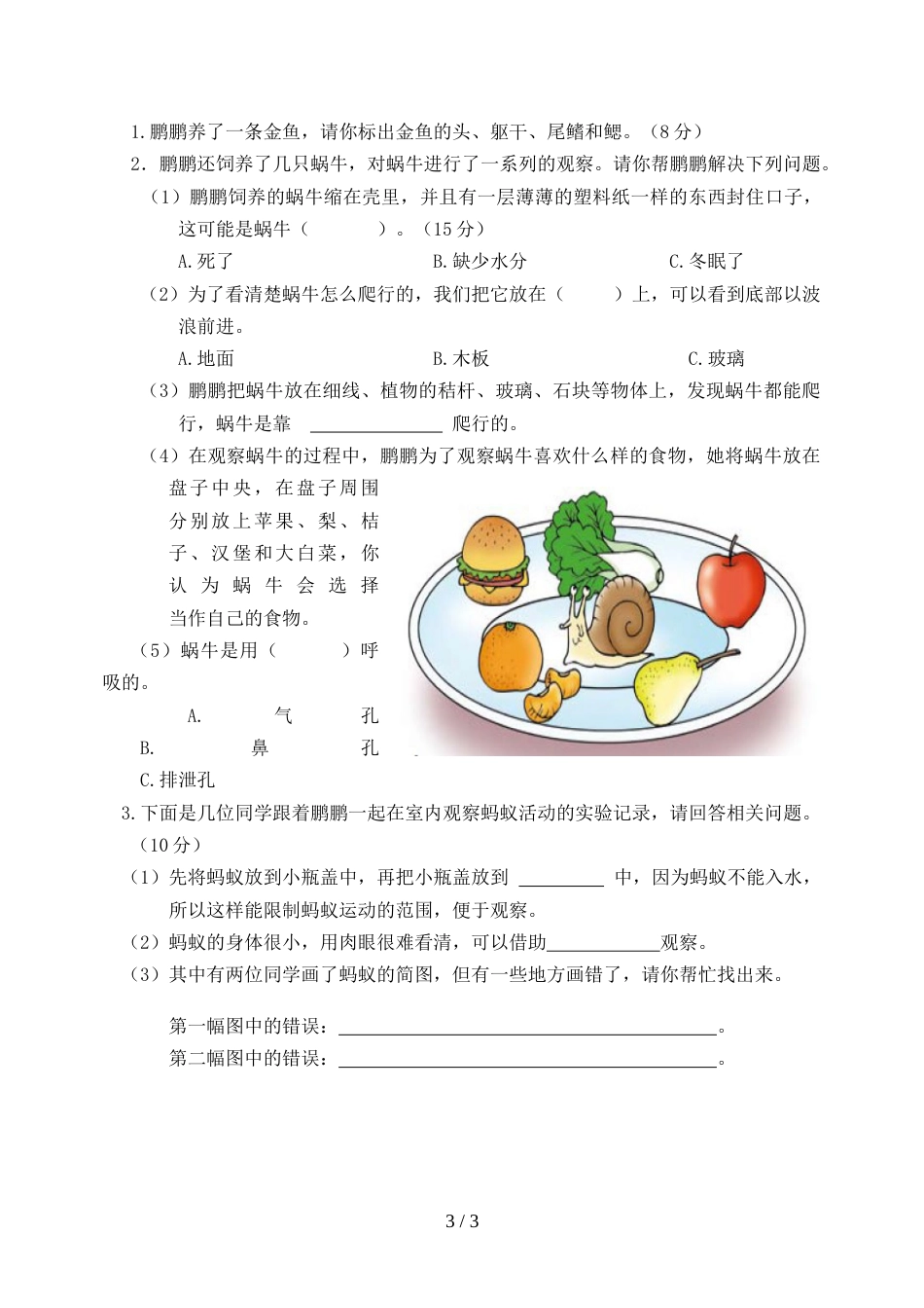 三年级上册科学试题第二单元练习教科版_第3页
