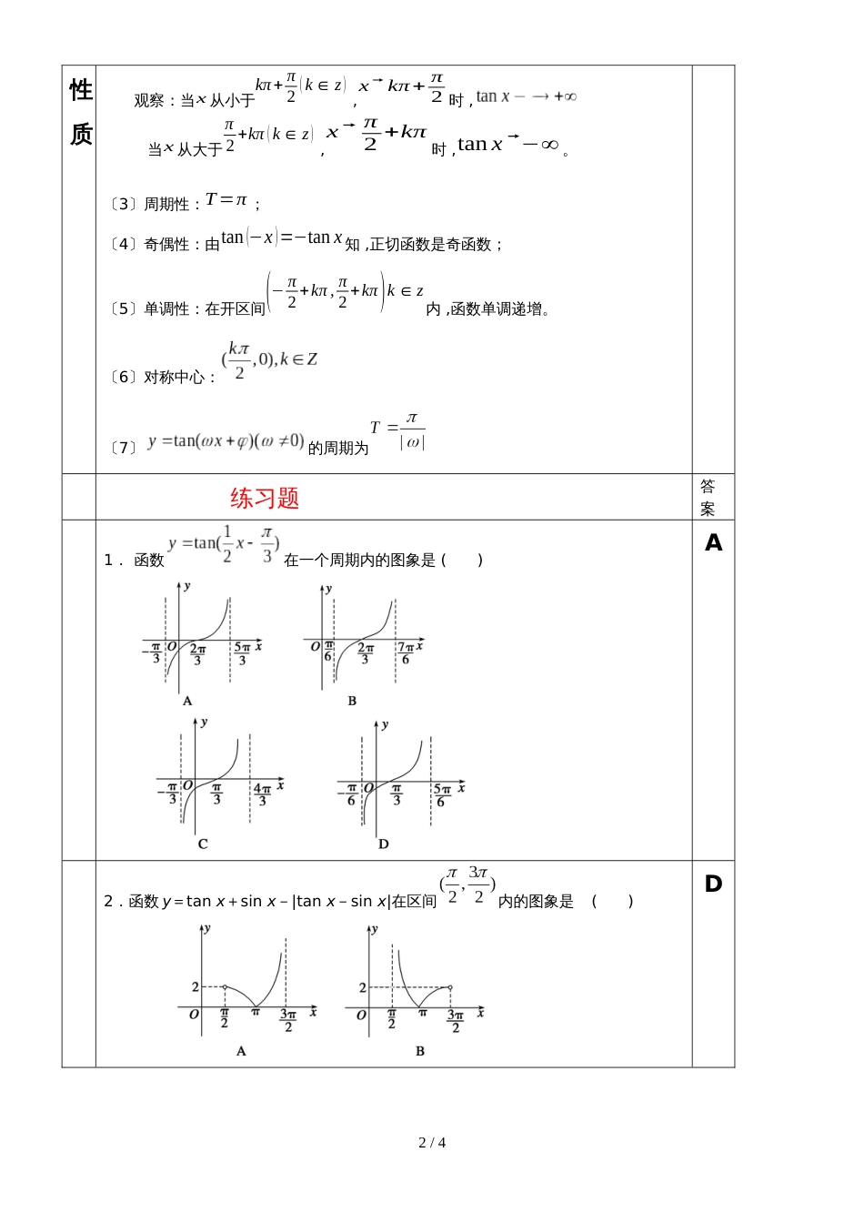 三角函数图表式教材解读：第八节：正切函数图象和性质_第2页