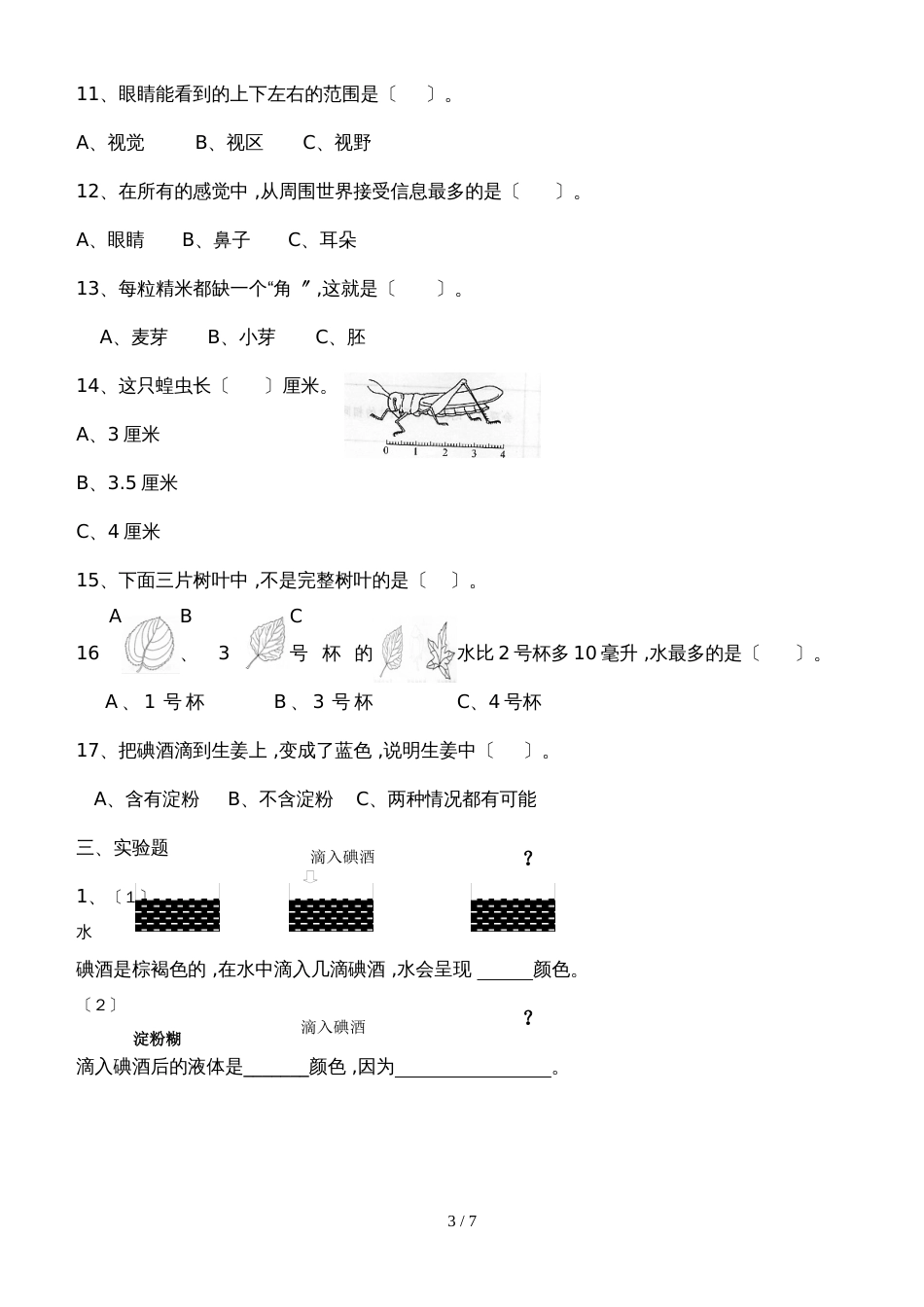 三年级上册科学试题期末检测  教科版  (含答案 )_第3页