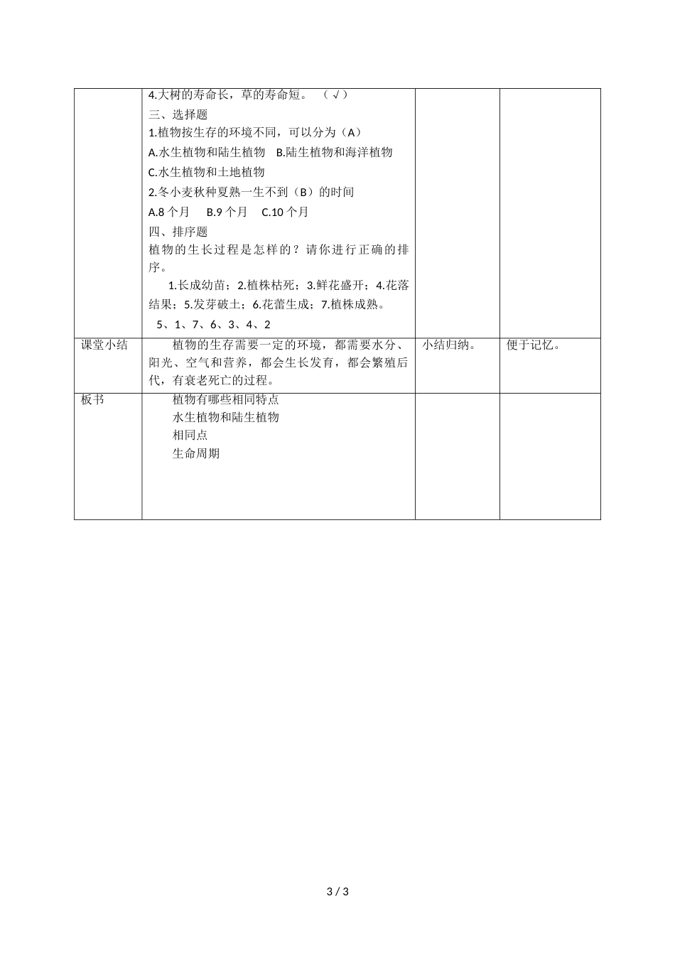 三年级上册科学教案第一单元第七课《植物有哪些相同特点》∣教科版_第3页