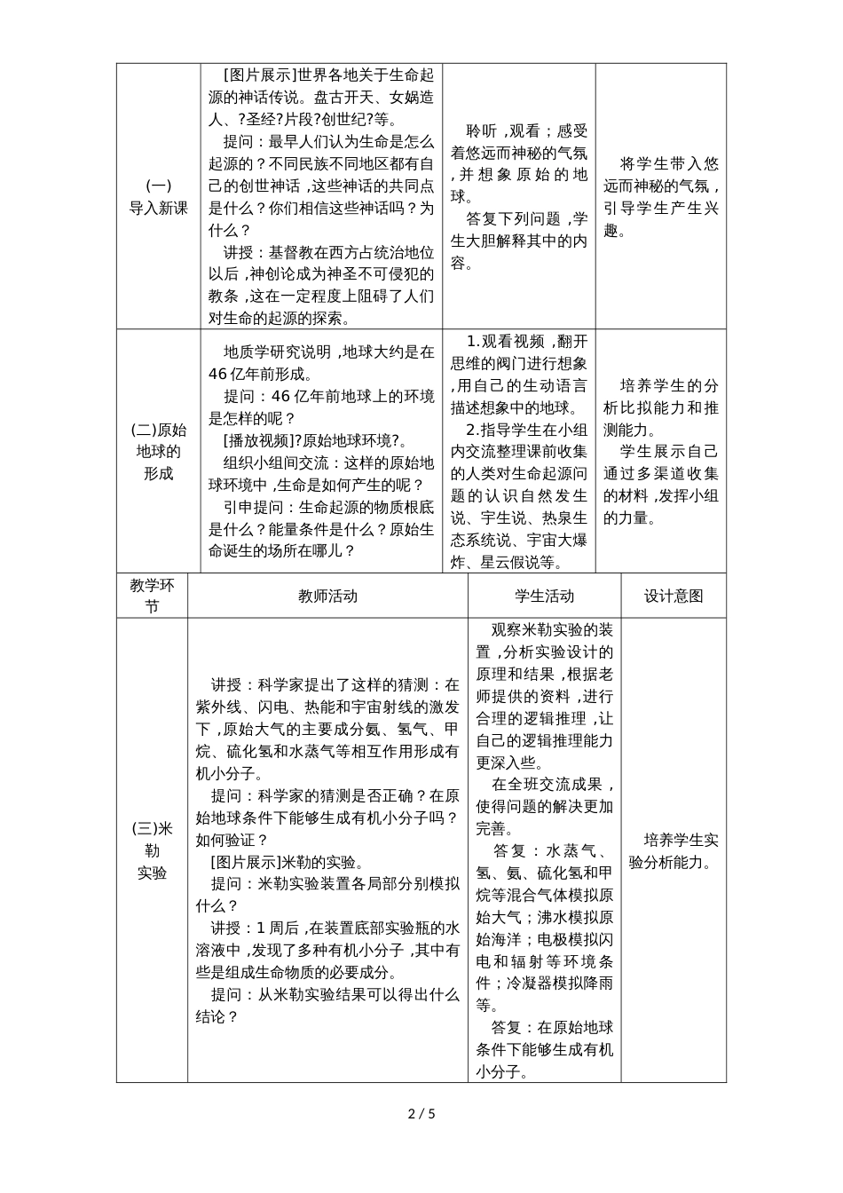 人教版八年级生物下册7.3.1地球上生命的起源教案_第2页