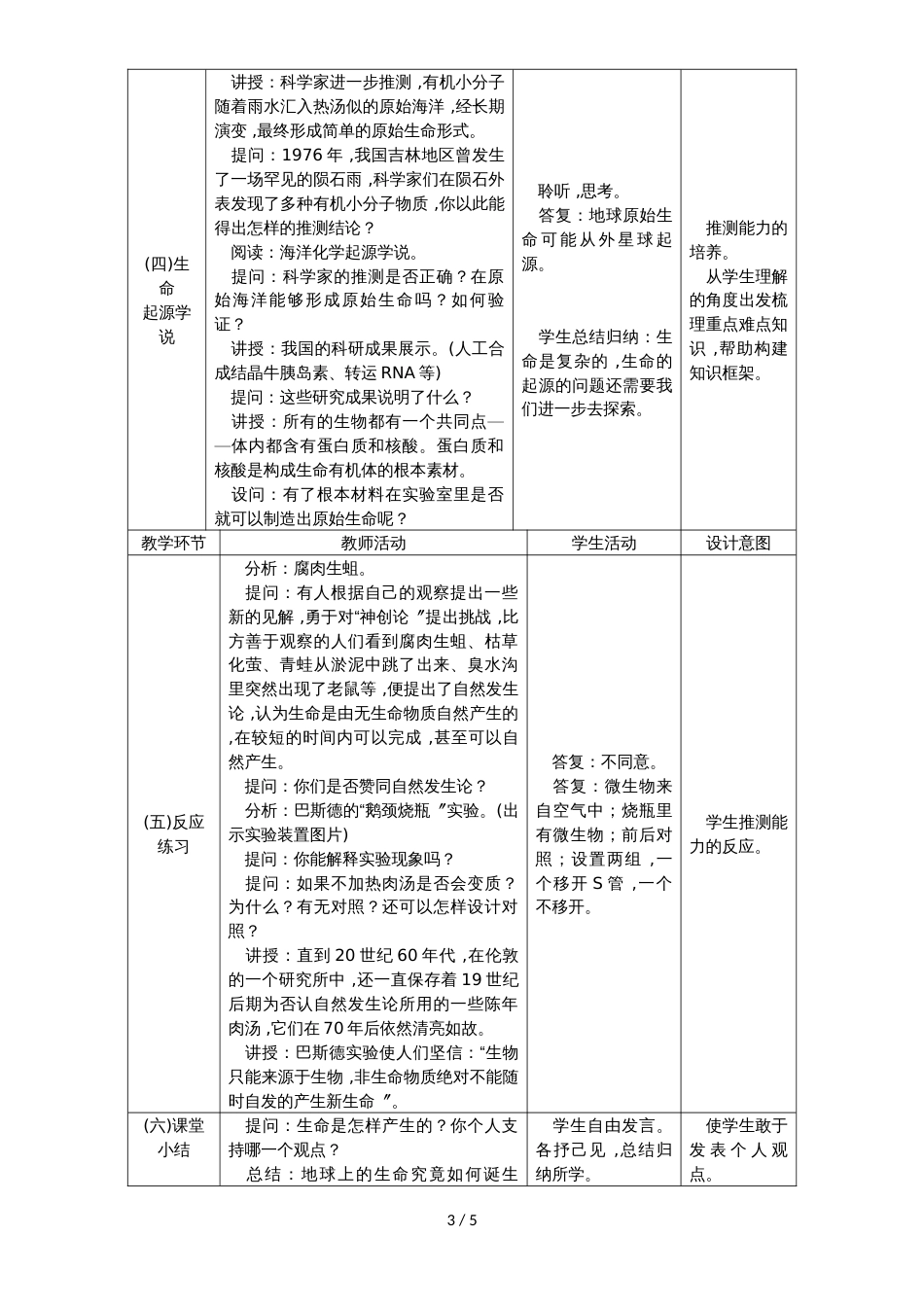 人教版八年级生物下册7.3.1地球上生命的起源教案_第3页