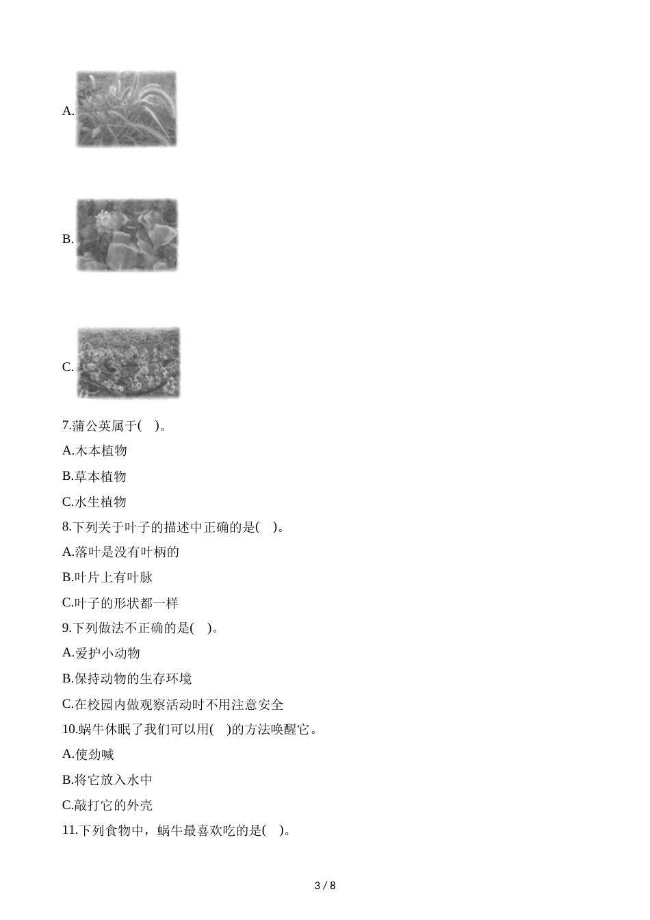 三年级上册科学期中试卷综合全练全测∣1718 教科版_第3页