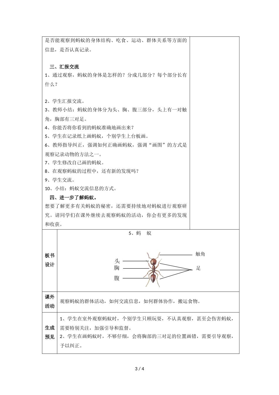 三年级上册科学教案第2单元 第5课  蚂蚁 ∣教科版_第3页