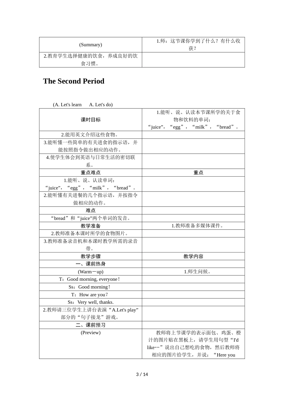 三年级上册英语教案Unit 5 Let's eat全单元（6个课时）｜人教（PEP）2018秋_第3页