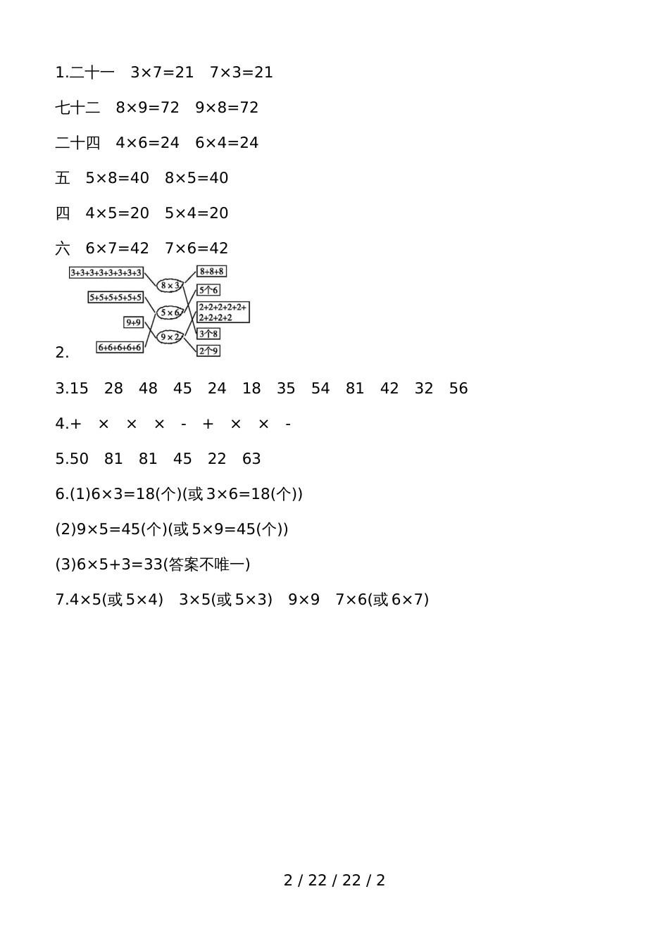 二年级上数学一课一练总复习 第3课时　表内乘法(1) 人教新课标（含答案）_第2页