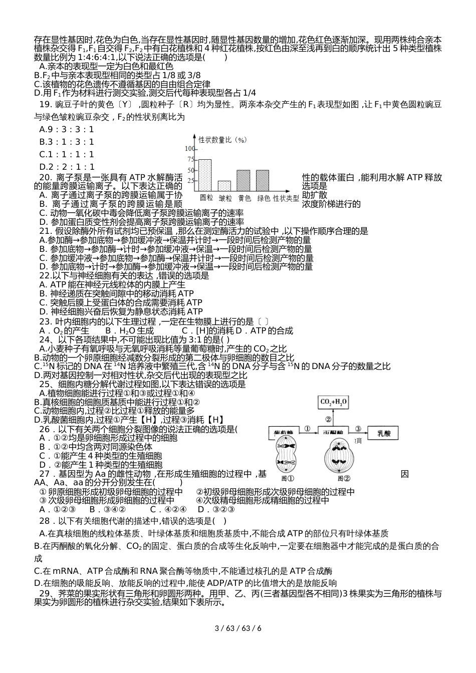 甘肃省民勤县第一中学2019届高三生物上学期期中试题 文_第3页