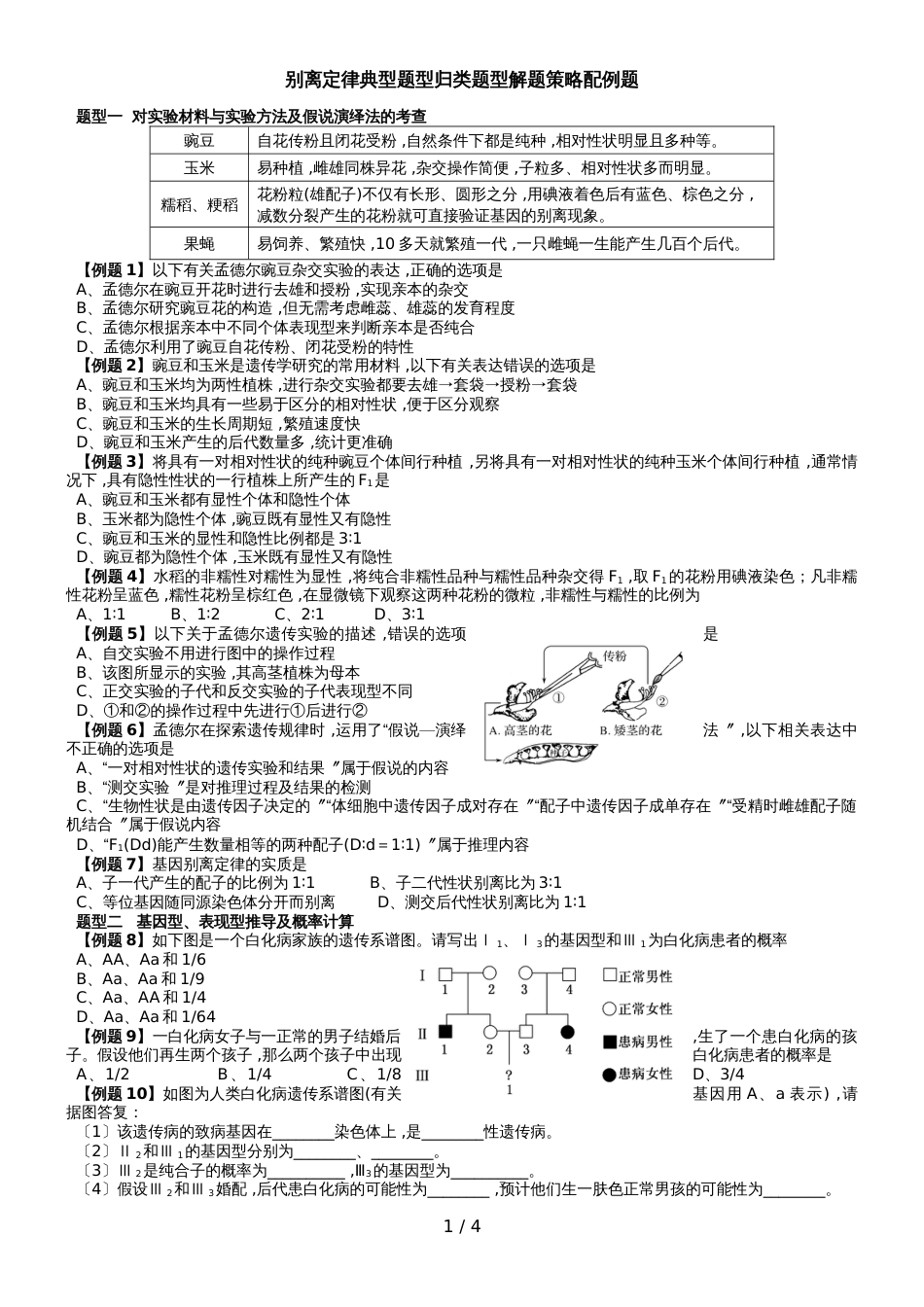 分离定律典型题型归类题型解题策略配例题（无答案 ）_第1页