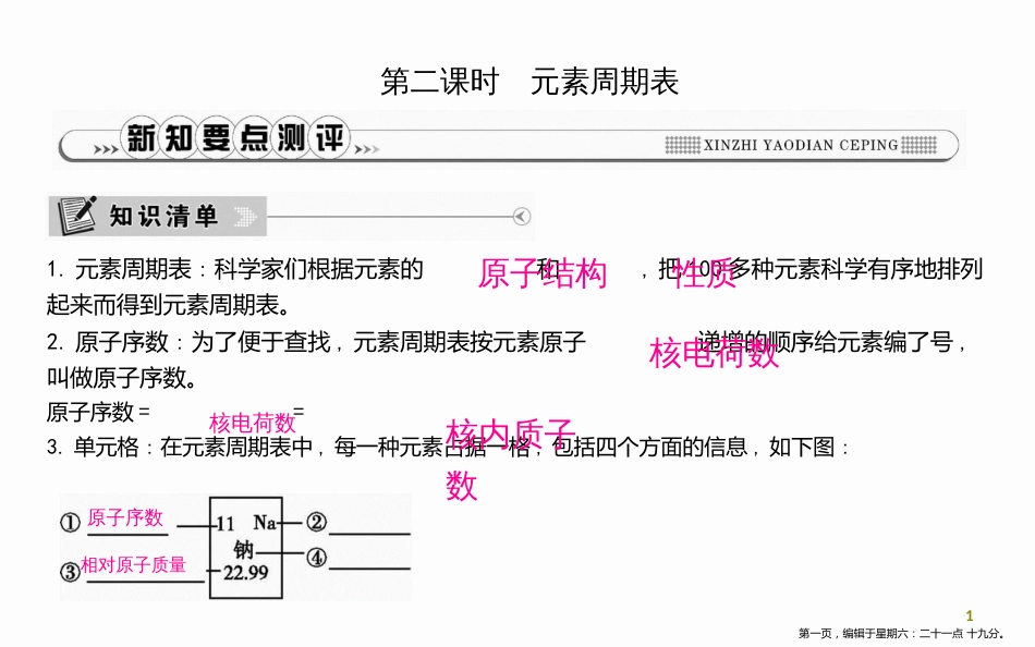 第三单元物质构成的奥秘课题3元素第2课时元素周期表_第1页