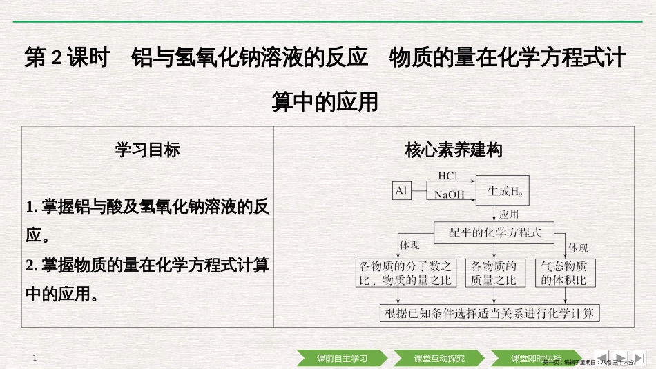 第三章 第一节 第2课时 铝与氢氧化钠溶液的反应　物质的量在化学方程式计算中的应用_第1页