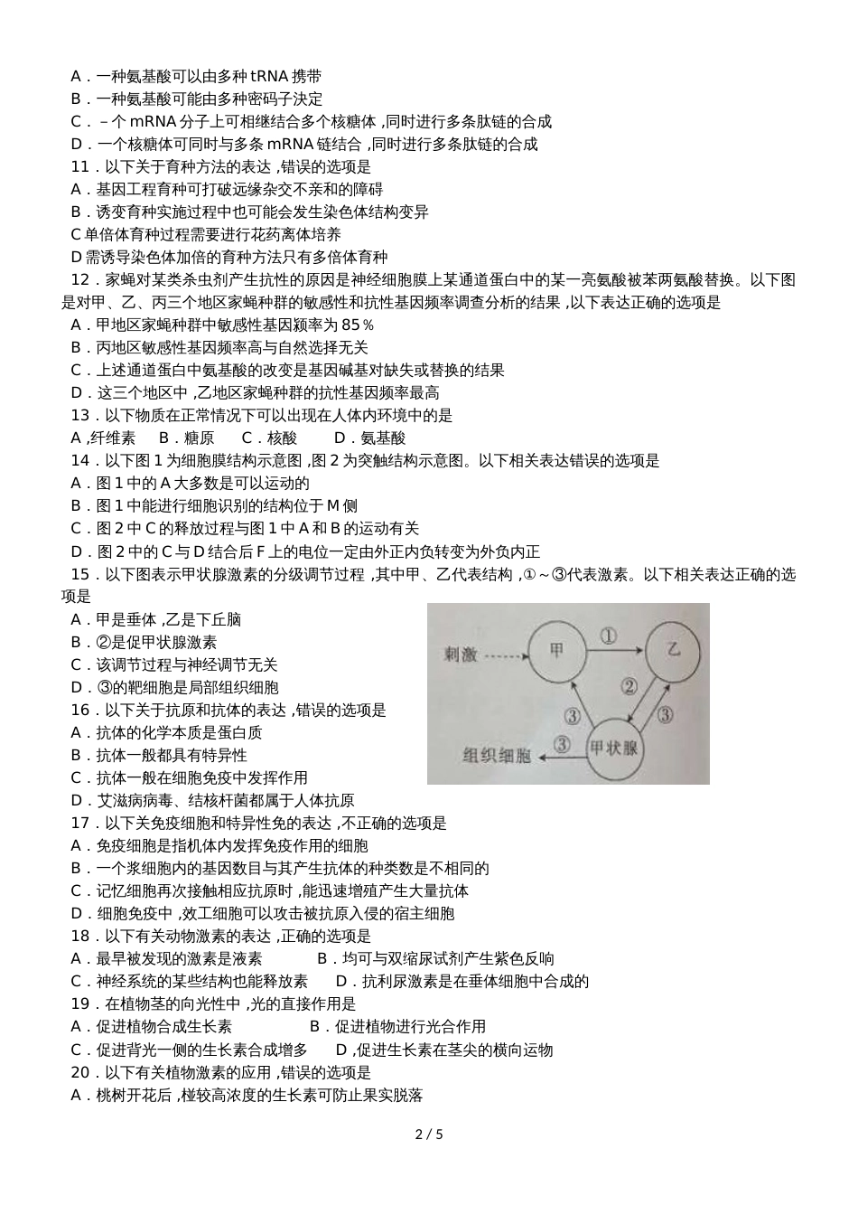 甘肃省庆阳六中第二学期高二期末考试生物试卷_第2页