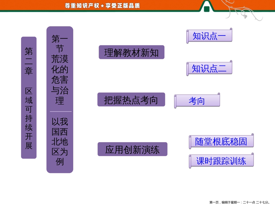 第一部分  第二章  第一节  荒漠化的危害与治理——以我国西北地区为例_第1页