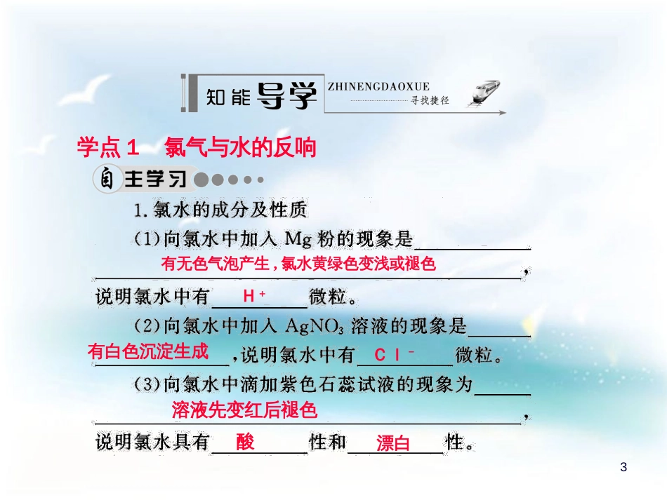 第四章   非金属及其化合物 第二节   富集在海 学案2 氯气与水、碱的反应_第3页