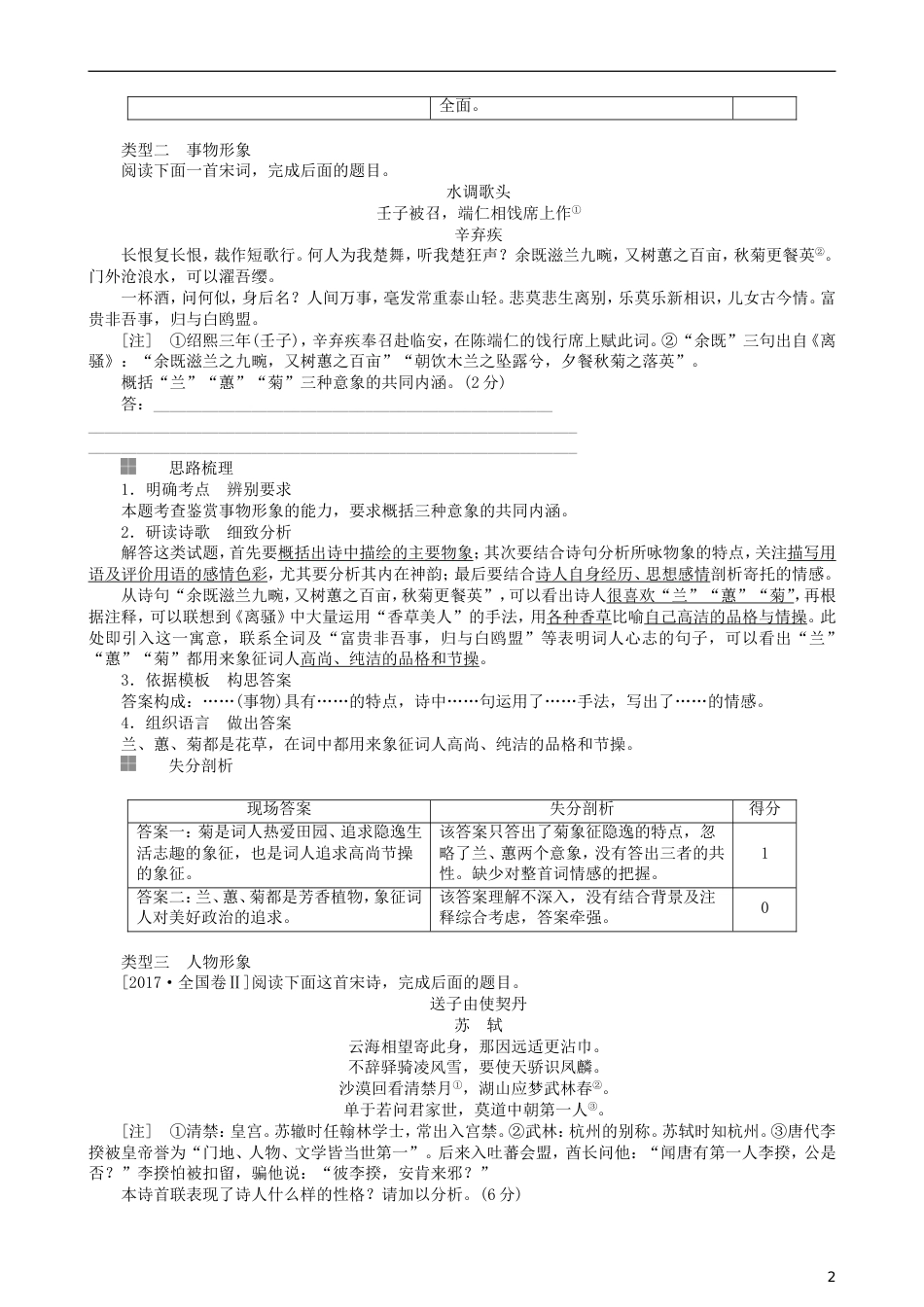 高三语文二轮复习第三部分古诗文阅读专题十古代诗歌阅读考点鉴赏形象讲义_第2页
