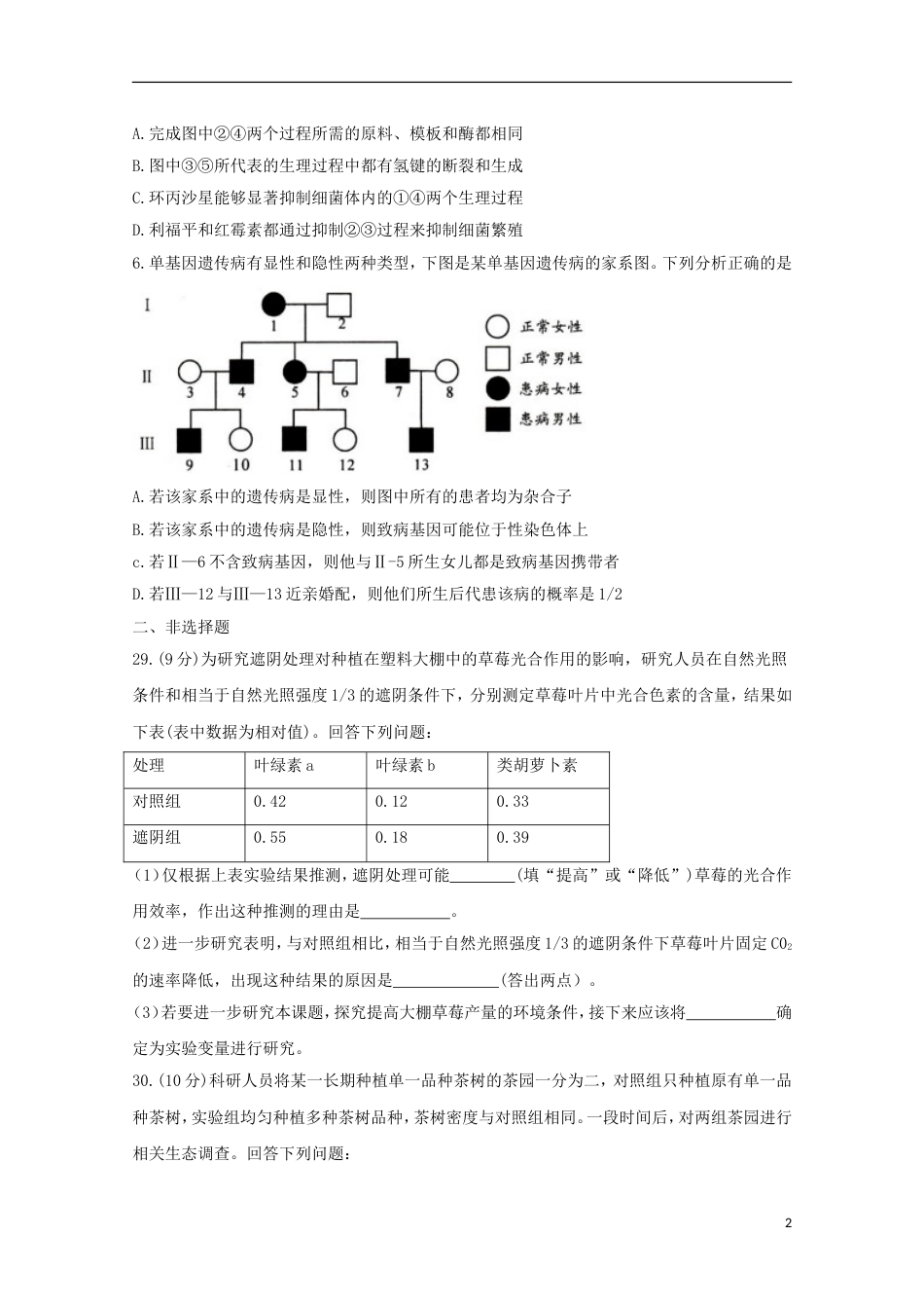 高三理综生物部分第二次诊断性检测试题_第2页