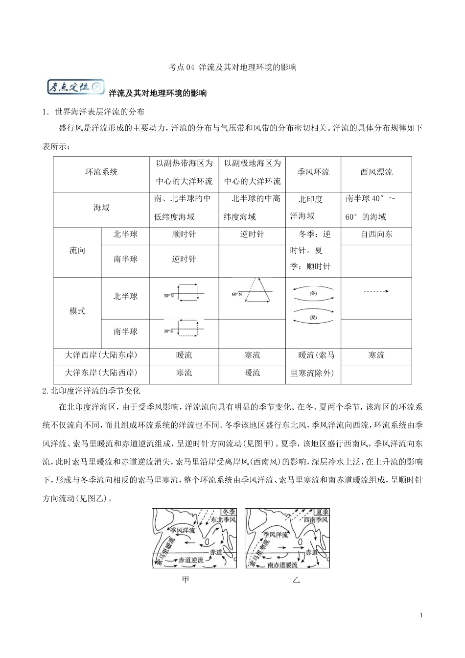 高三地理一轮复习最困难考点系列考点洋流及其对地理环境的影响新人教_第1页