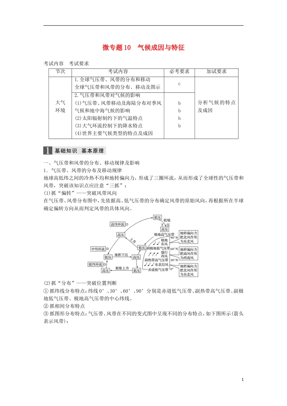 高三地理二轮专题复习专题三大气与水的运动规律微专题气候成因与特征学案新人教_第1页