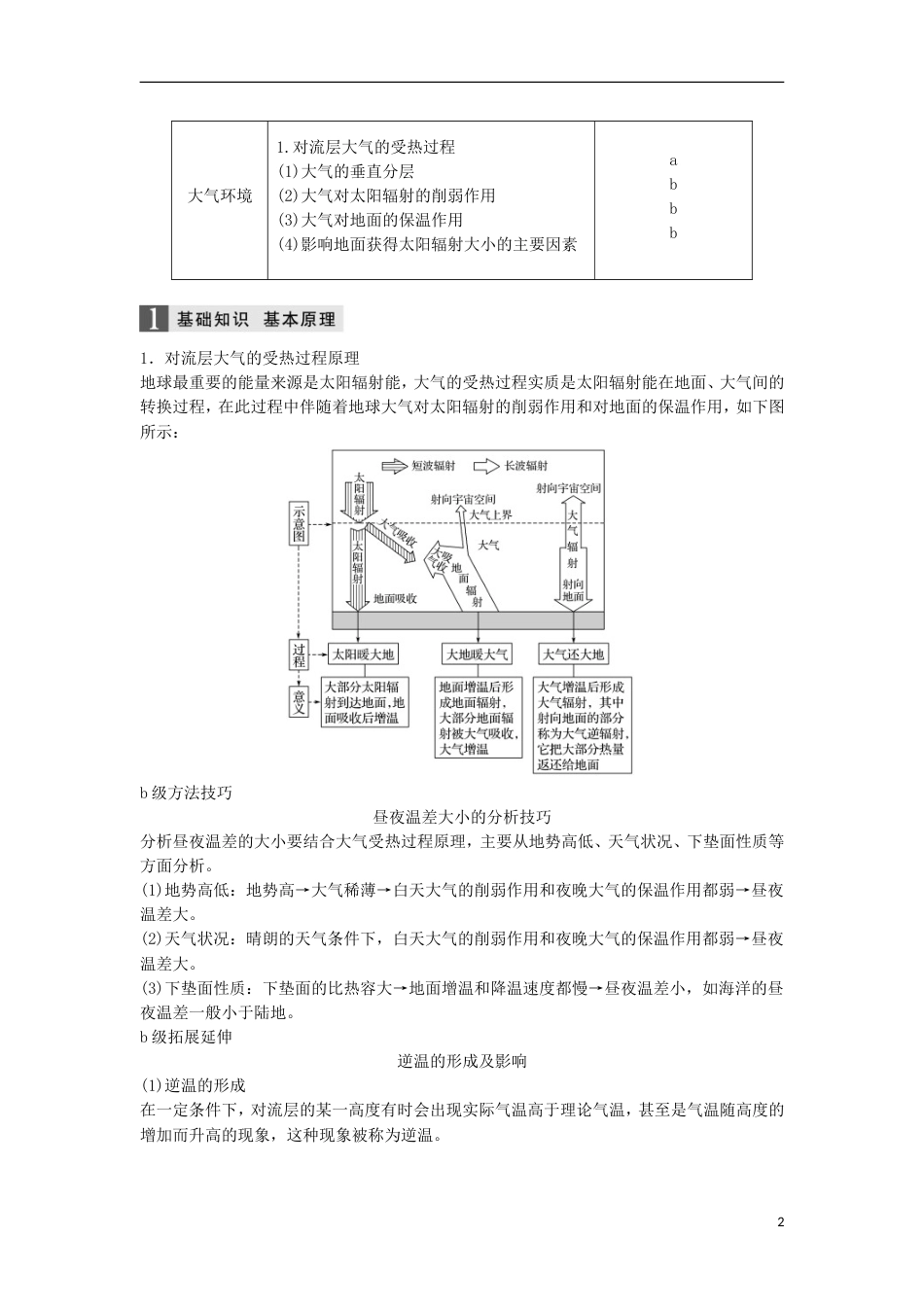 高三地理二轮专题复习专题三大气与水的运动规律微专题对流层大气的受热过程学案新人教_第2页