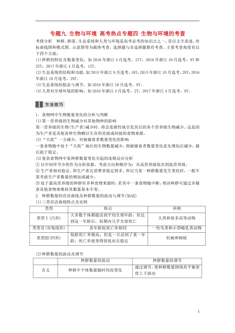 高三生物二轮专题复习专题九生物与环境高考热点专题四生物与环境的考查学案新人教_第1页
