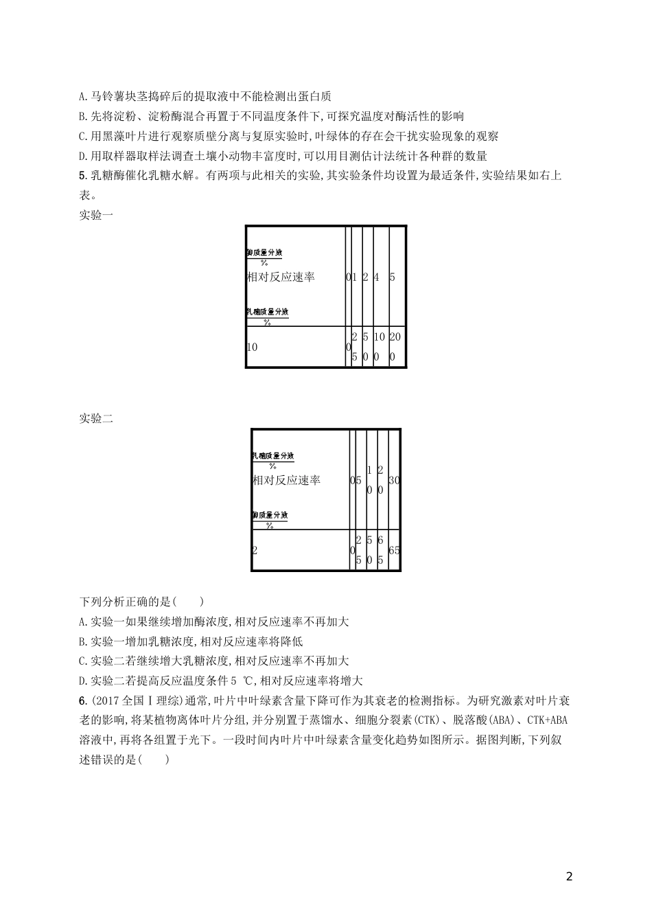 高三生物二轮复习选择题考前抢分训练十实验与探究专题训练新人教_第2页