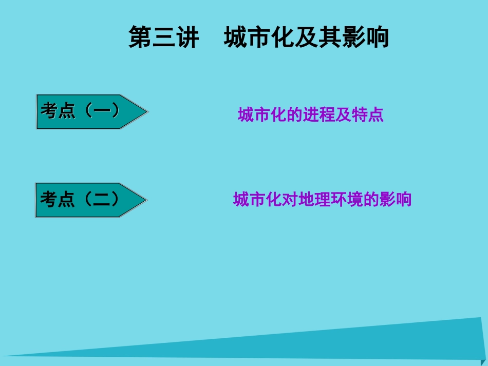 高三地理复习 第二部分 第二章 城市与地理环境 第三讲 城市化及其影响课件_第1页