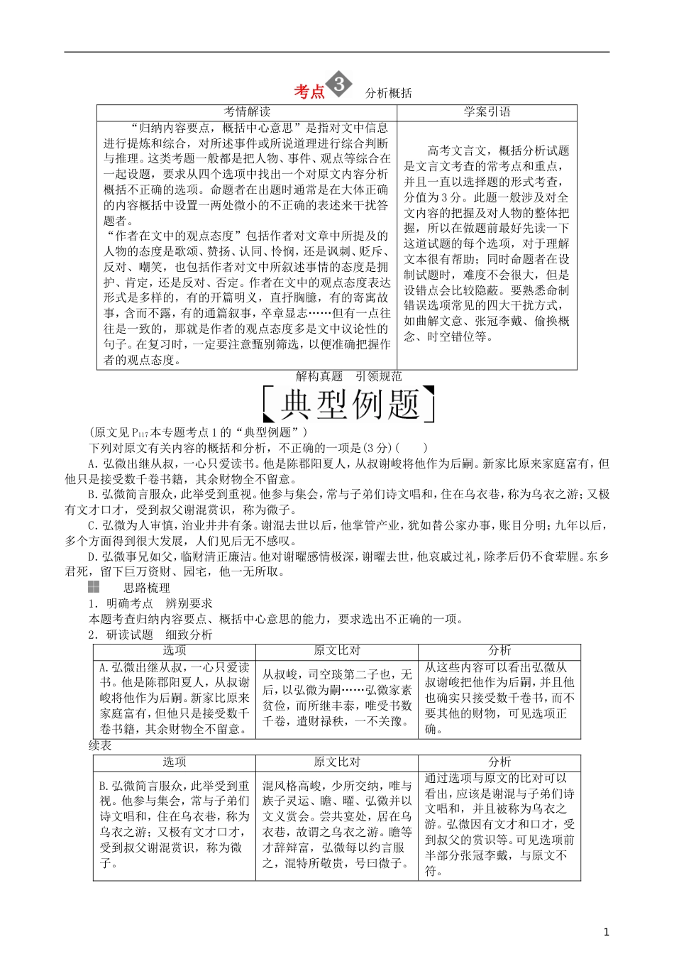 高三语文二轮复习第三部分古诗文阅读专题九文言文阅读考点分析概括讲义_第1页