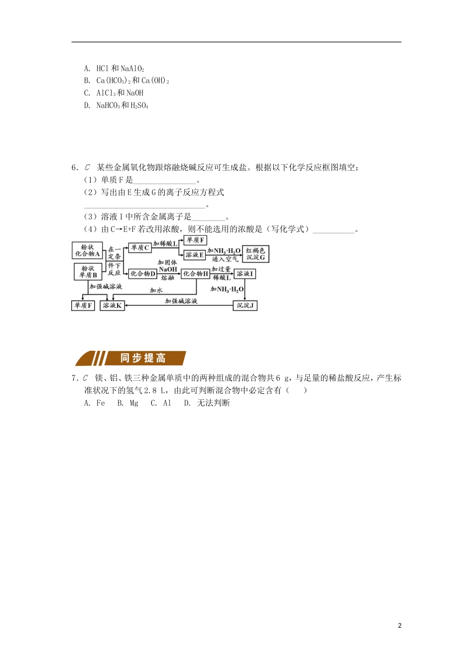 高中化学专题从矿物到基础材料金属及其化合物综合提高测试题苏教必修_第2页