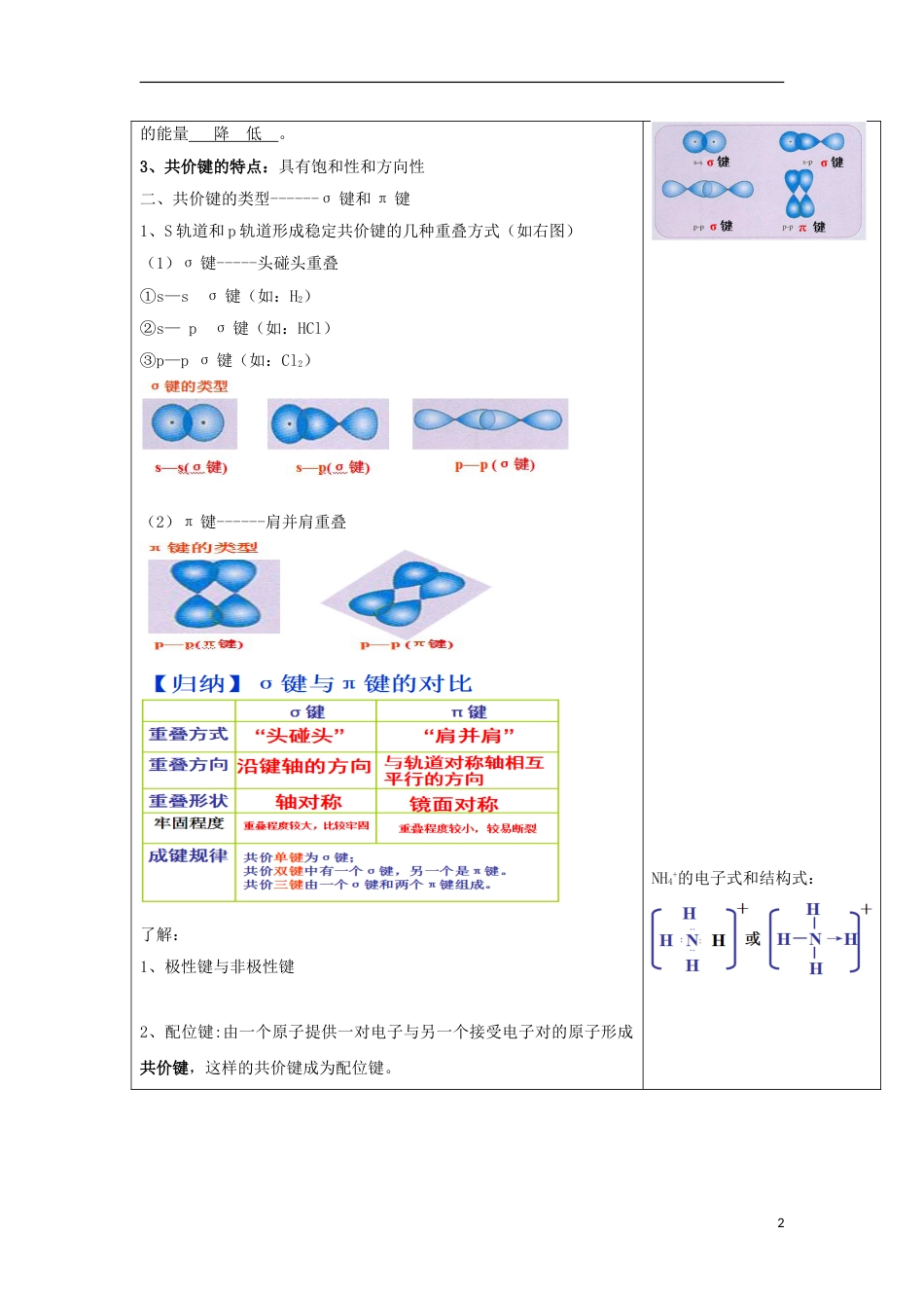 高中化学专题微粒间作用力与物质性质共价键原子晶体导学案苏教版选修_第2页