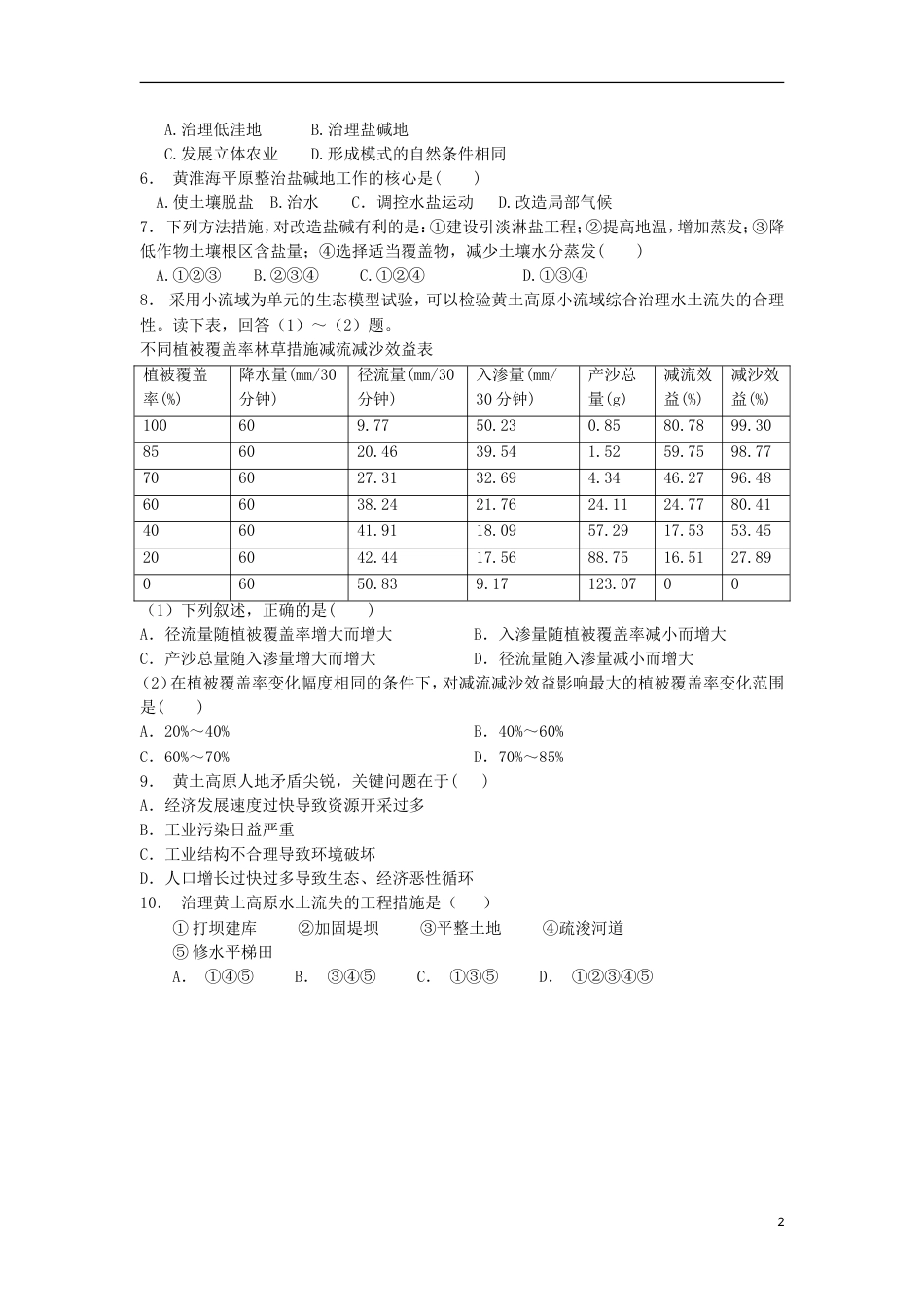 高三地理总复习水土流失的治理练习新人教_第2页