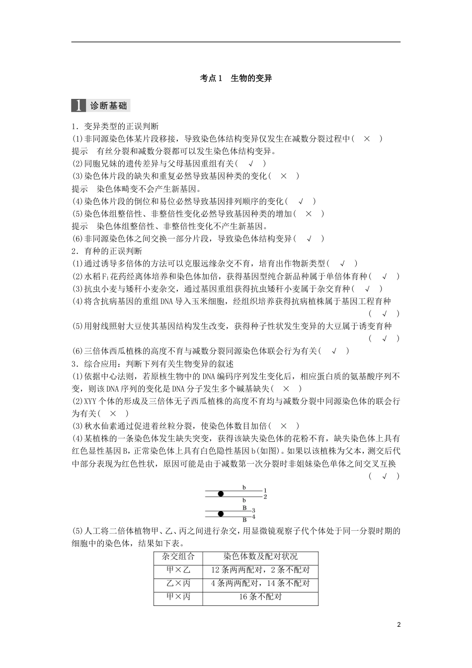 高三生物二轮专题复习专题七生物的变异和进化考点生物的变异学案新人教_第2页