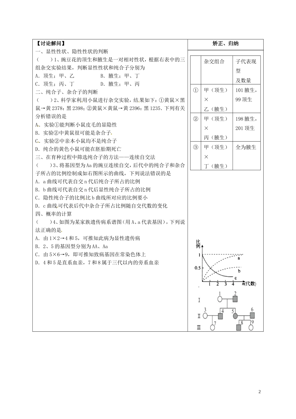 高三生物一轮复习专题基因的分离定律导学案_第2页