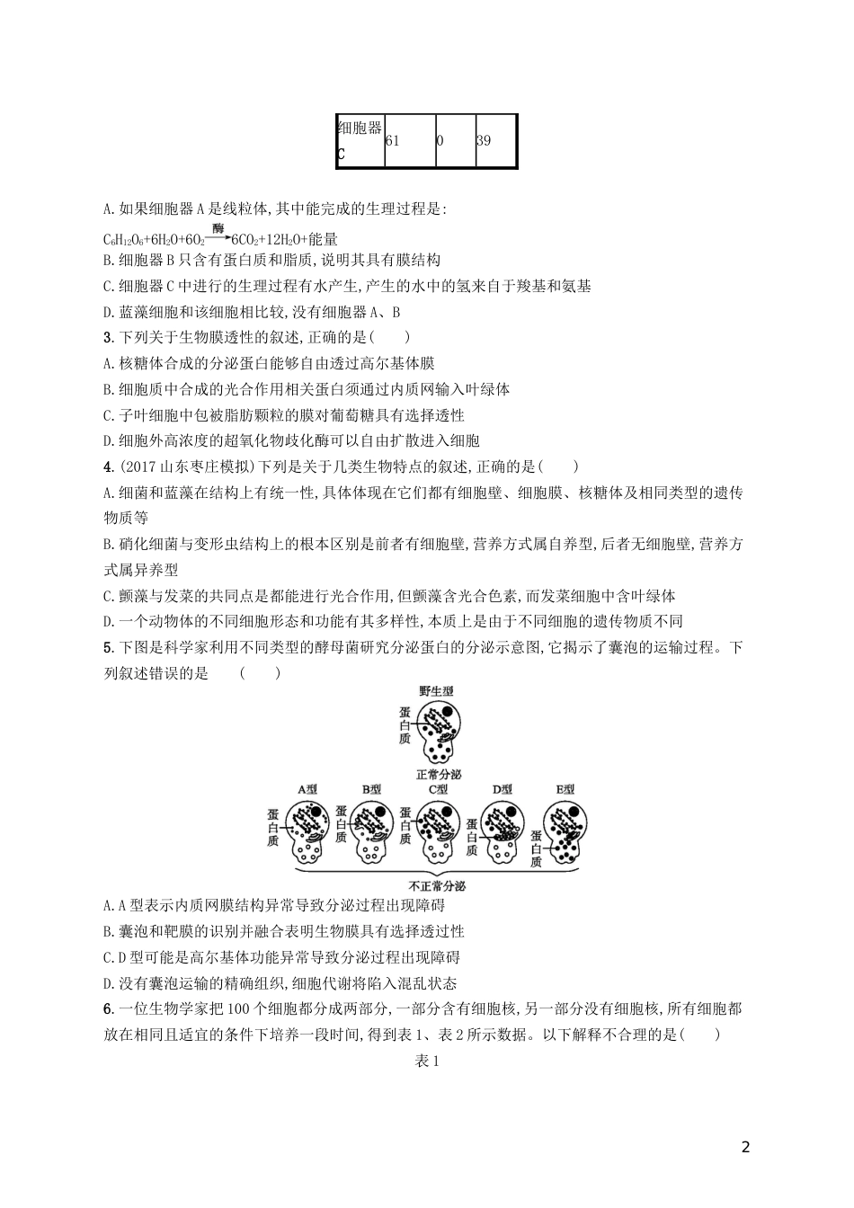 高三生物二轮复习专题能力训练二专题一细胞的分子组成和结构专题训练新人教_第2页