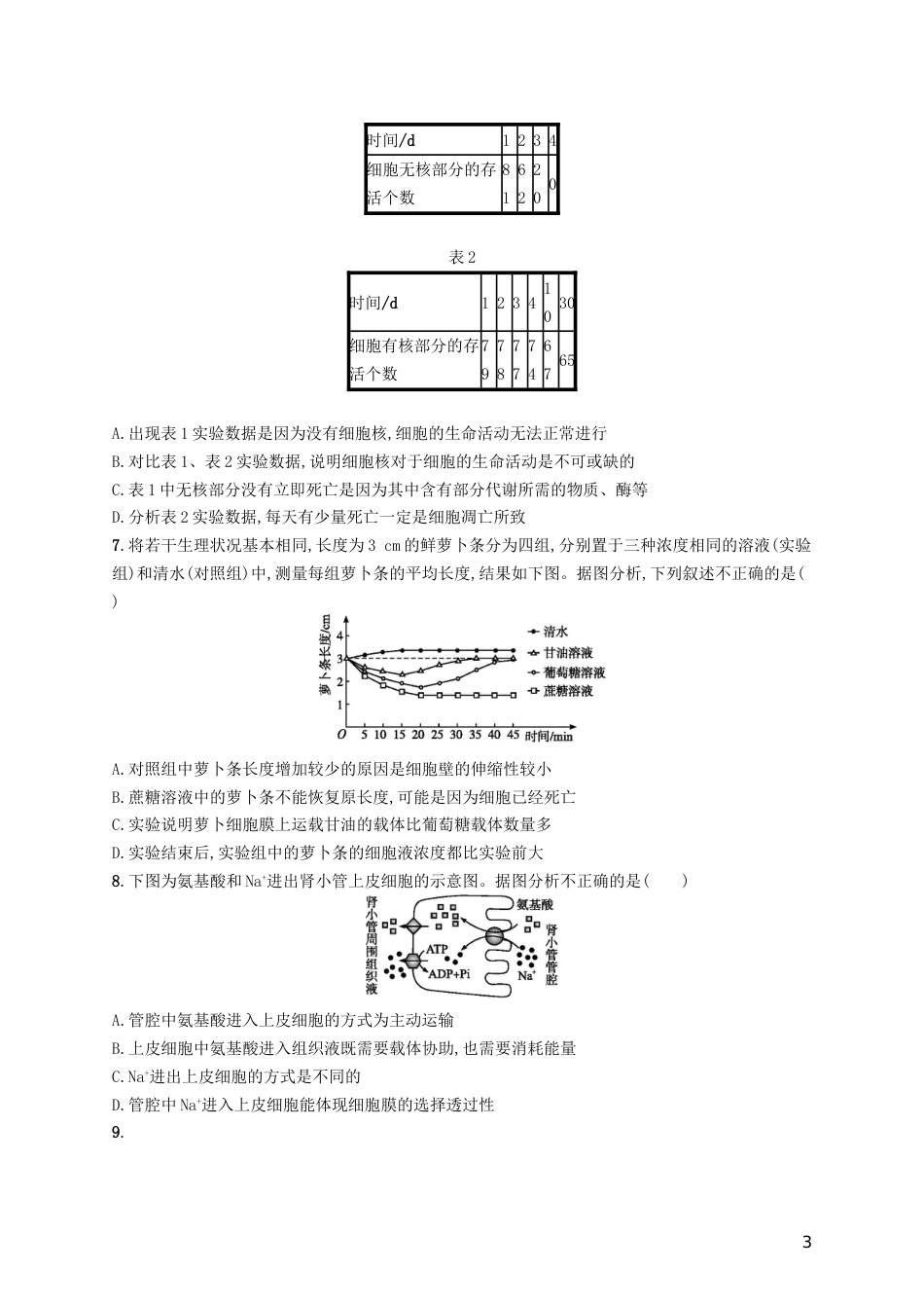 高三生物二轮复习专题能力训练二专题一细胞的分子组成和结构专题训练新人教_第3页