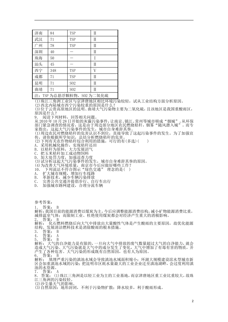 高三地理总复习大气污染成因危害及防治练习新人教版_第2页